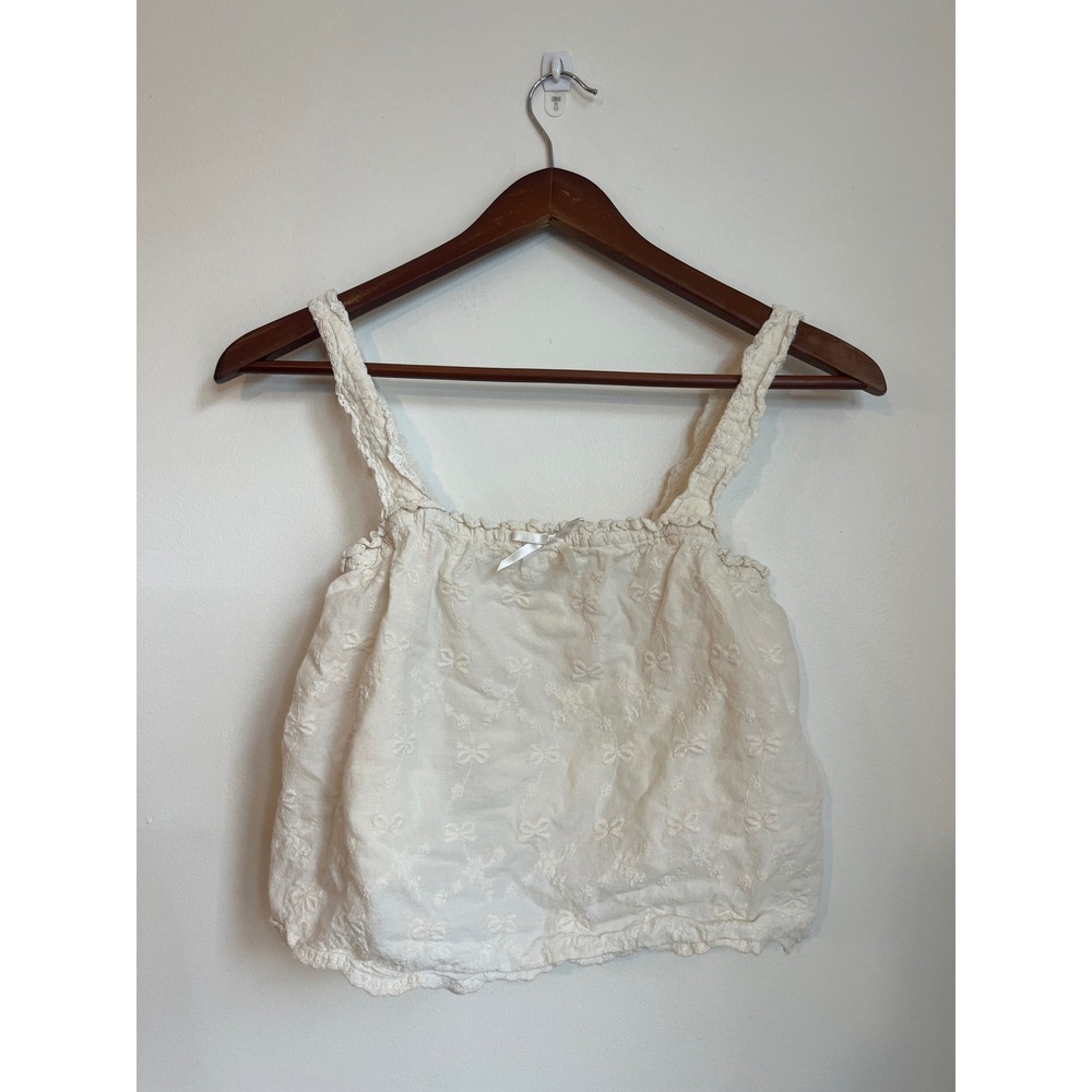 LE LIS COLLECTION White Eyelet Bow Crop Tank Top Women's XS Fairy Lace Boho